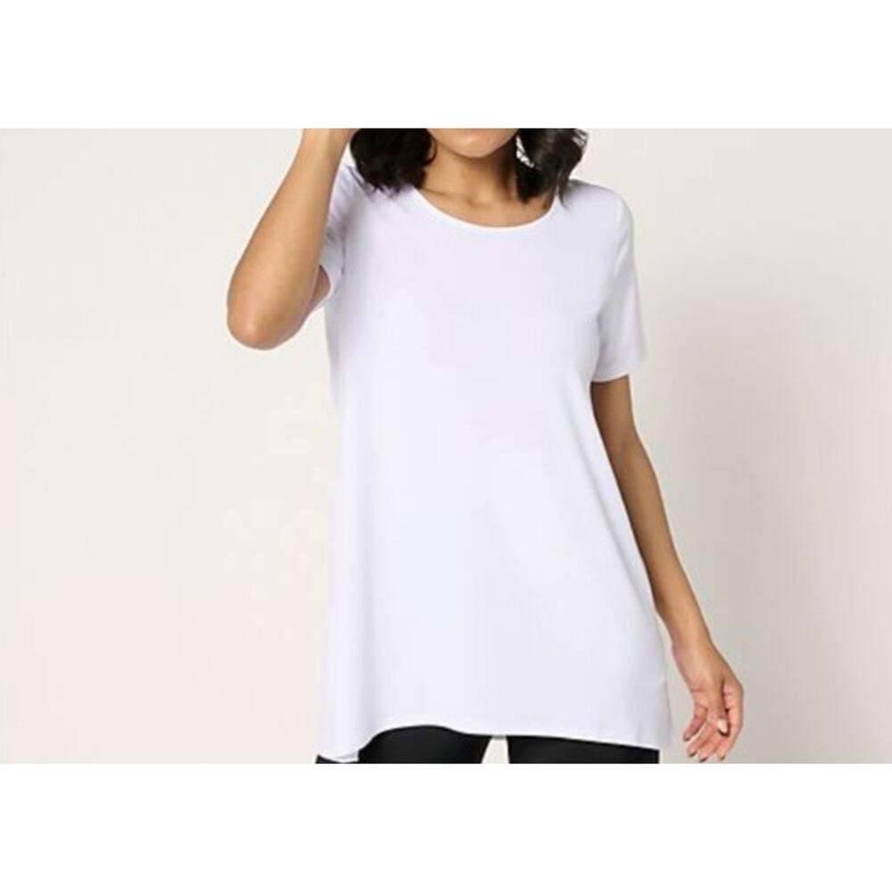 Susan Graver Size 1X White Liquid Knit A-Line Tunic A684066 NWOT